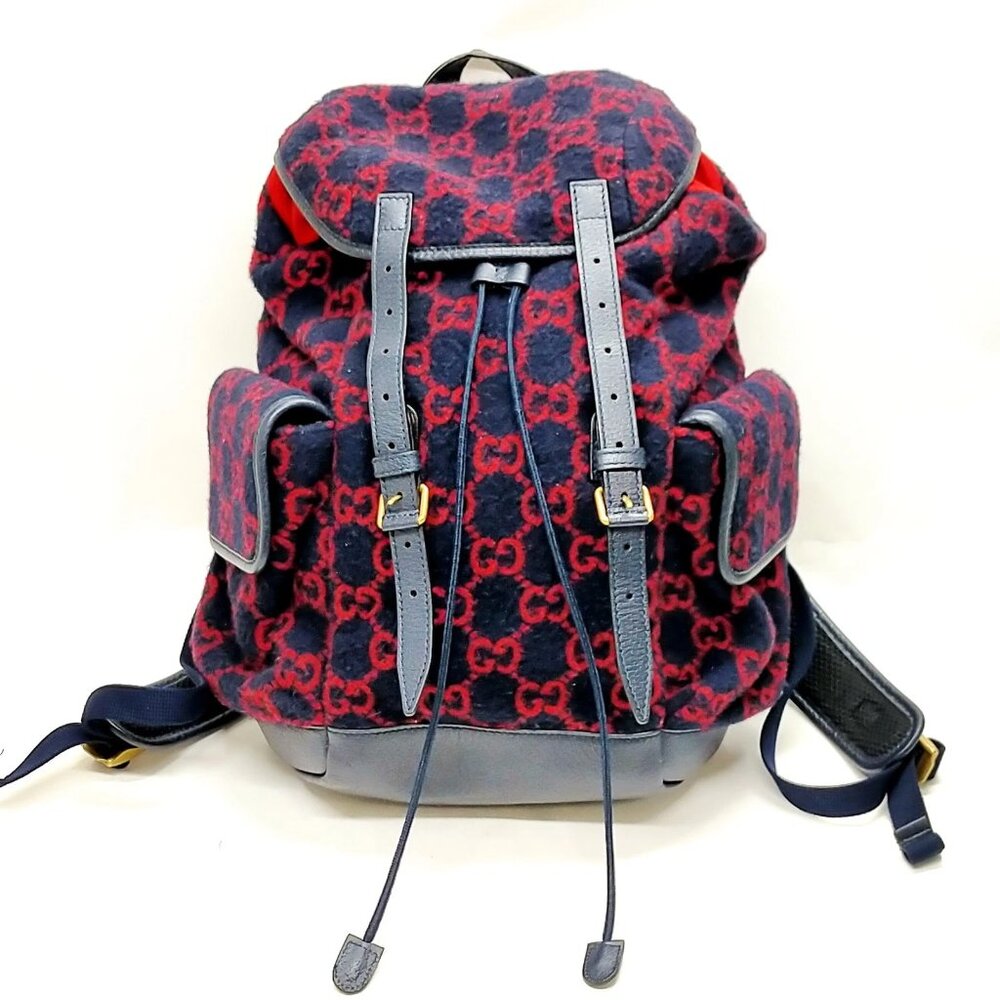 Gucci BackPack Bag Navy Blue Felt 950-042425